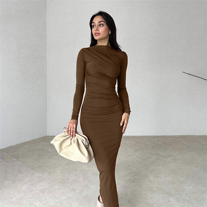 Damen Langarmkleid Figurbetont Raffung Eveloria