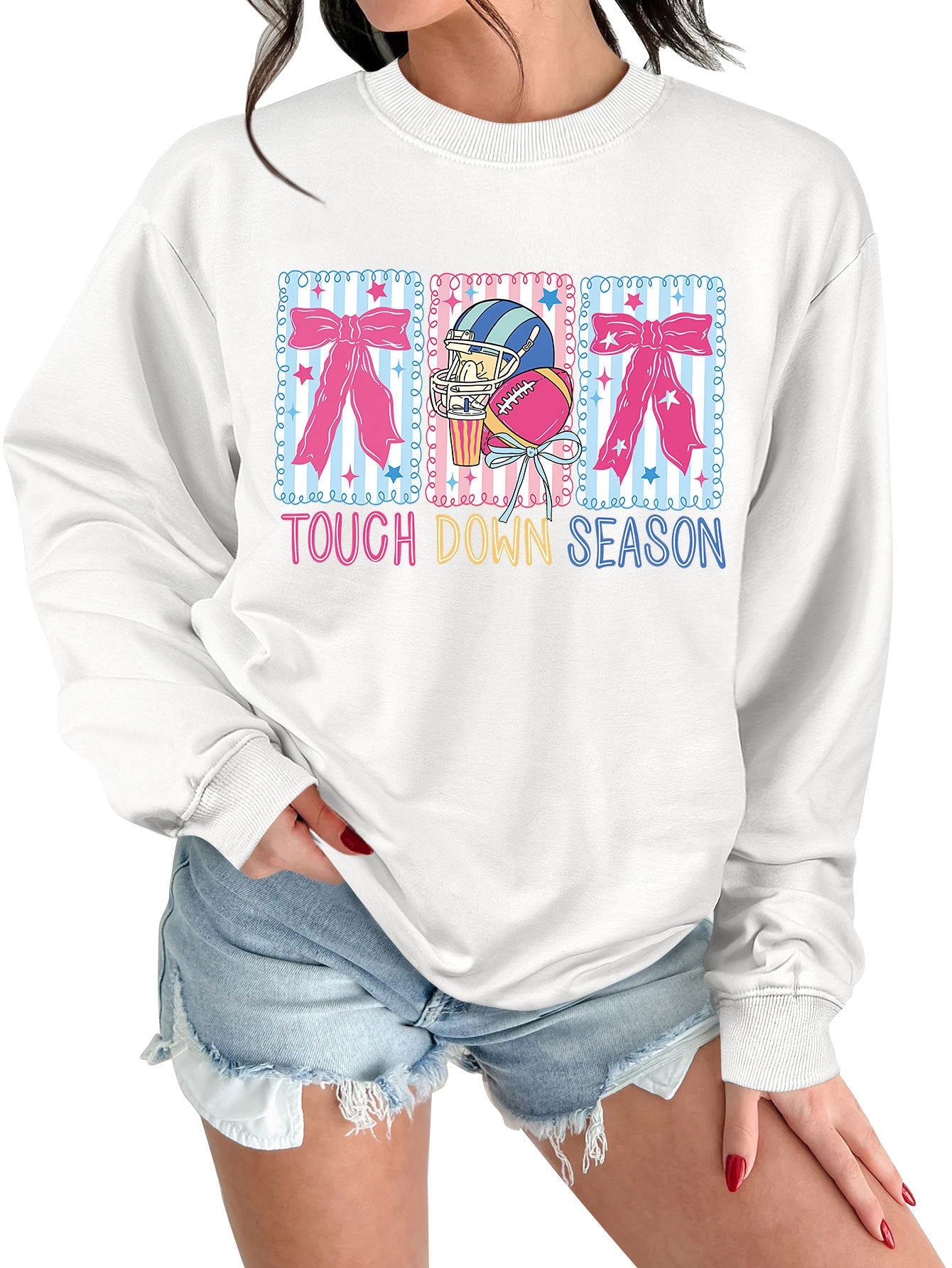Damen Sweatshirt Football Motiv Lässig Grau Eveloria