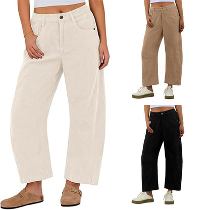 Damen Cordhose Weite Passform mit Seitentaschen Schwarz Eveloria - Eveloria