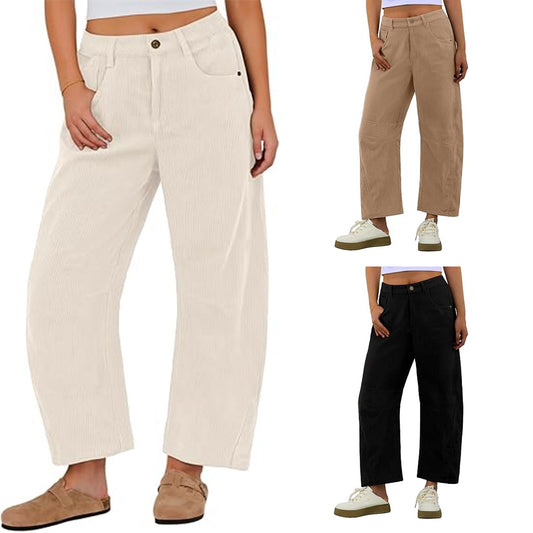 Damen Cordhose Weite Passform mit Seitentaschen Schwarz Eveloria - Eveloria
