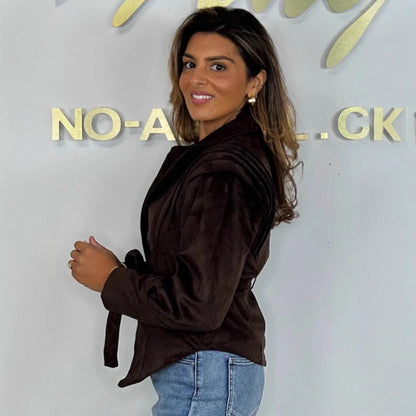 Damen Wildlederjacke Taillengürtel Schwarz Eveloria - Eveloria