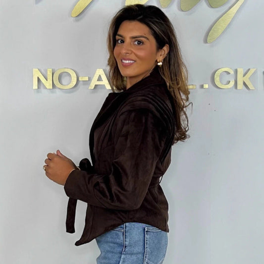 Damen Wildlederjacke Taillengürtel Schwarz Eveloria - Eveloria