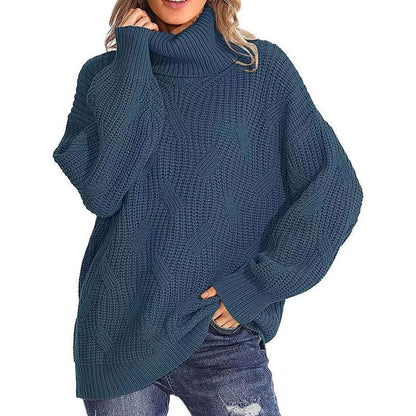 Damen Strickpullover Hochkragen Strukturmaschen Optik