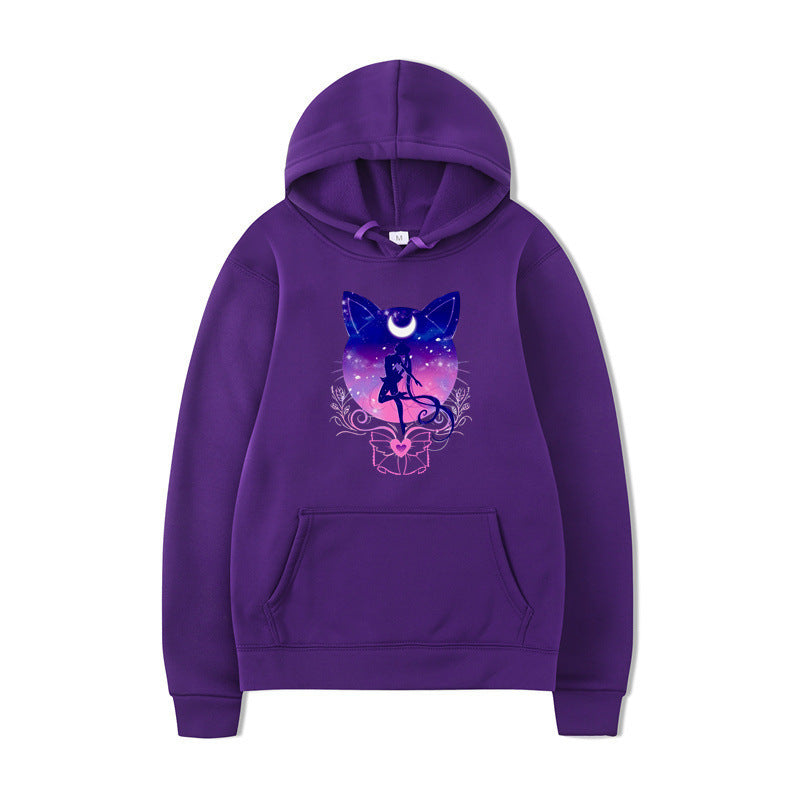 Damen Kapuzenpullover Katzenmotiv Bequem Grau
