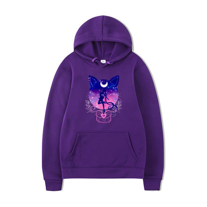 Damen Kapuzenpullover Katzenmotiv Bequem Grau