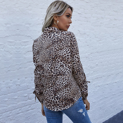 Damen Bluse Leopardenmuster Knopfleiste Eveloria