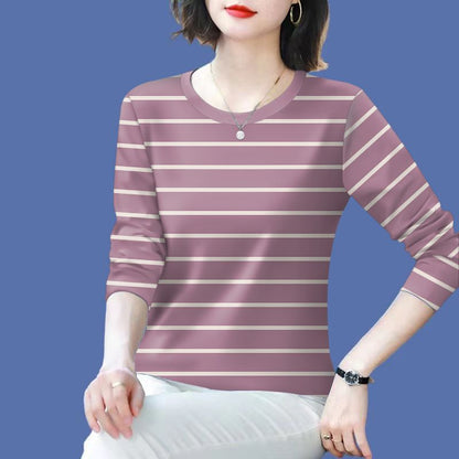 Damen Langarmshirt Gestreift Baumwolle -Weiß