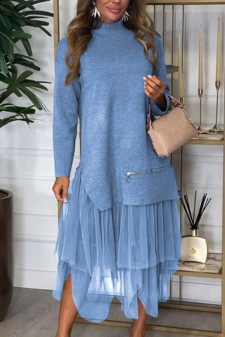 Damen Hoodie-Kleid mit Tüll-Effekt