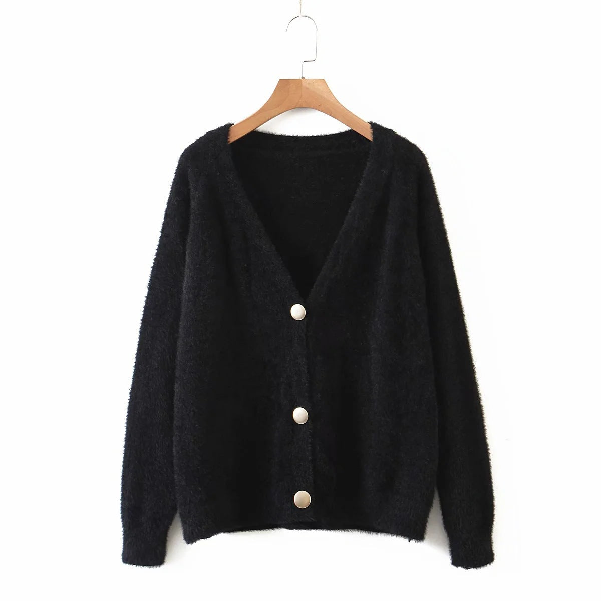Damen Oversize Strickjacke Große Knöpfe Kuschelig Beige