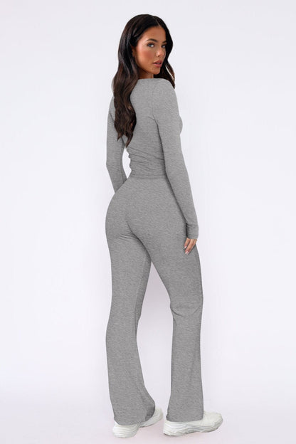 Damen Jumpsuit Langärmlig Ausgestellt