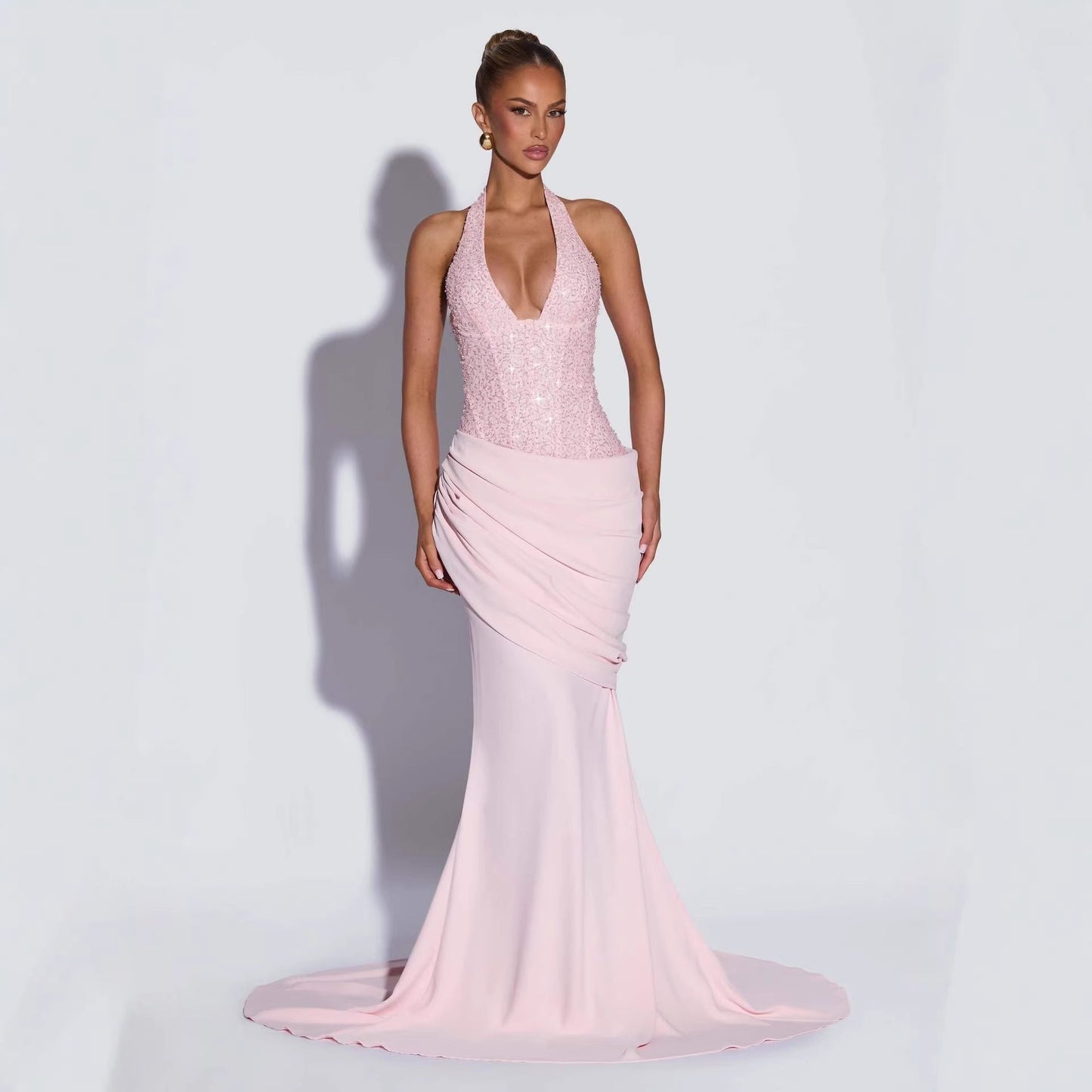 Damen Abendkleid Schimmer Oberteil Fließender Rock Eveloria