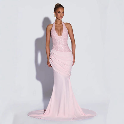 Damen Abendkleid Schimmer Oberteil Fließender Rock Eveloria