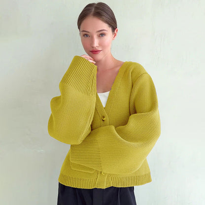 Damen Strickjacke V-Ausschnitt Große Taschen Eveloria