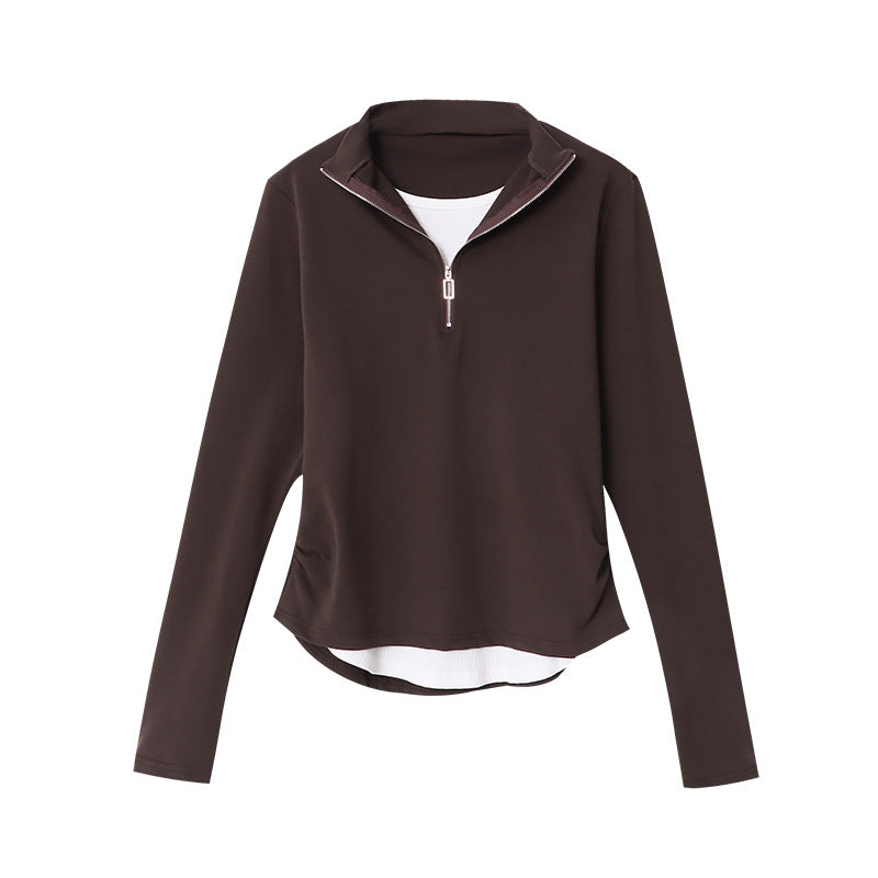 Damen Halblangarm Pullover mit Reißverschluss und Schnitt