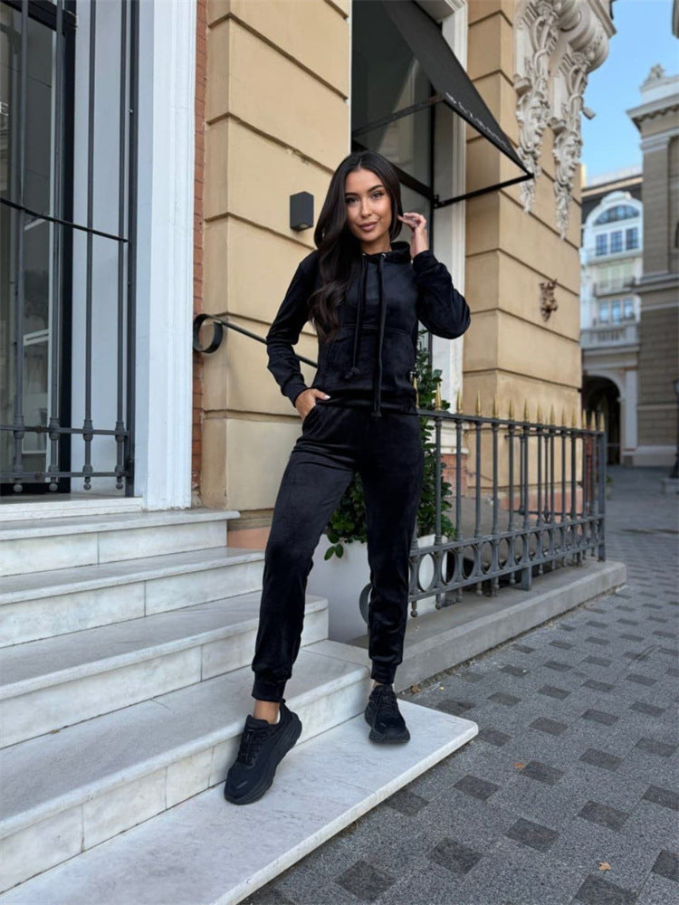 Damen Loungewear-Anzug Kapuze Elastischer Bund