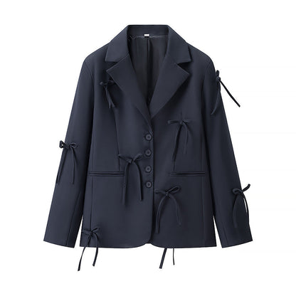 Damen Blazerjacke Dekoratives Bindendetail