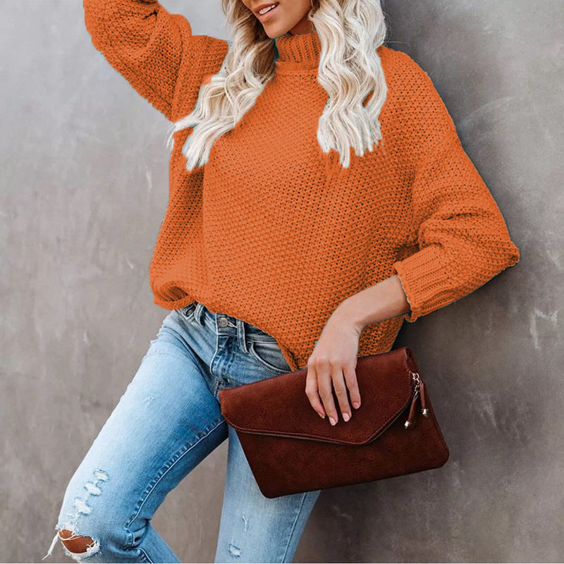Damen Grobstrickpullover Rollkragen Lässig Eveloria