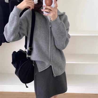 Damen Strickjacke Oversized mit Reißverschluss