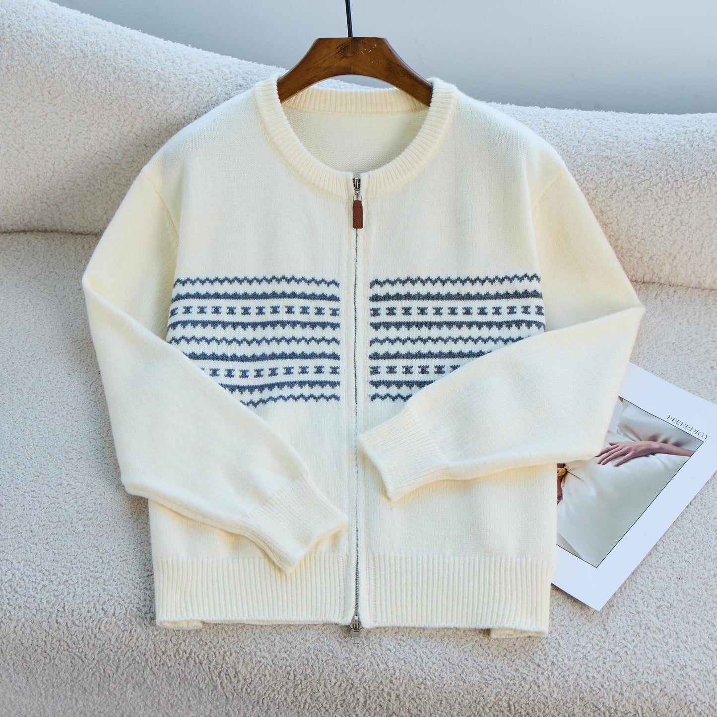 Damen Strickjacke Nordic Muster Reißverschluss Eveloria