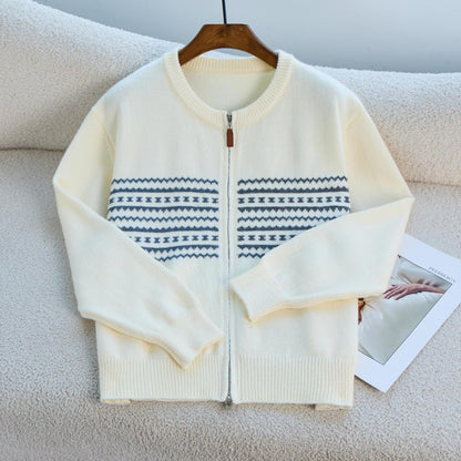 Damen Strickjacke Nordic Muster Reißverschluss Eveloria