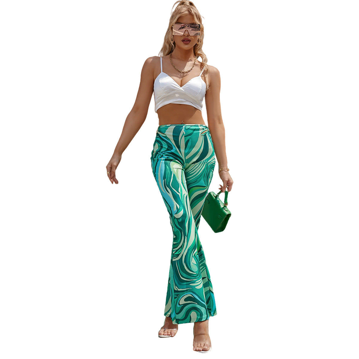 Damen Palazzo-Hose Wellenmuster Eveloria