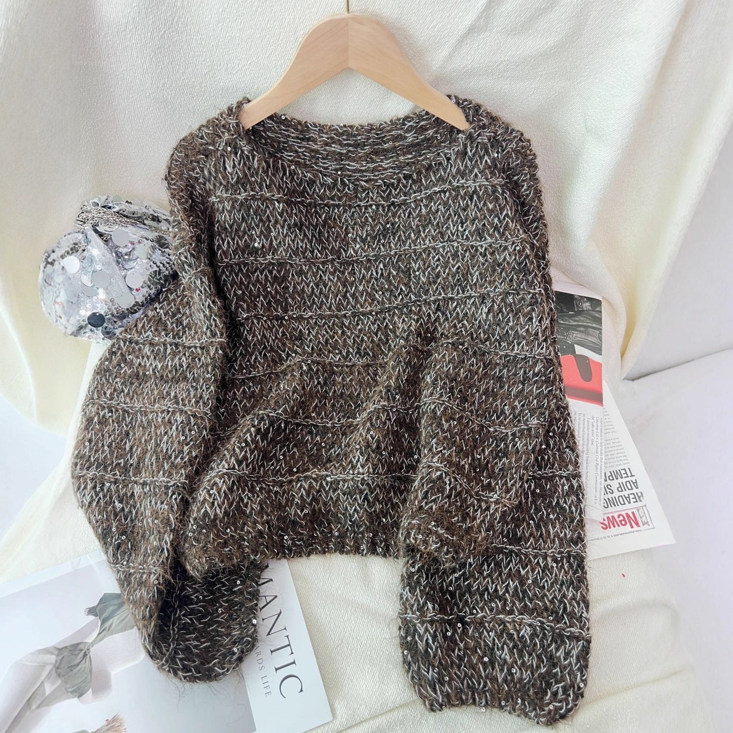 Damen Grobstrickpullover Lässiger Schnitt Ballonärmel Eveloria