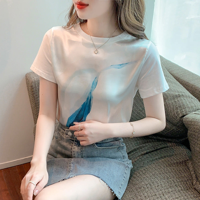 Damen T-Shirt Wasserfarben-Druck Lässiger Schnitt Eveloria - Eveloria