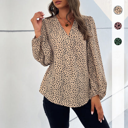 Damen Bluse Puffärmel Grafisches Muster Schwarz - Eveloria