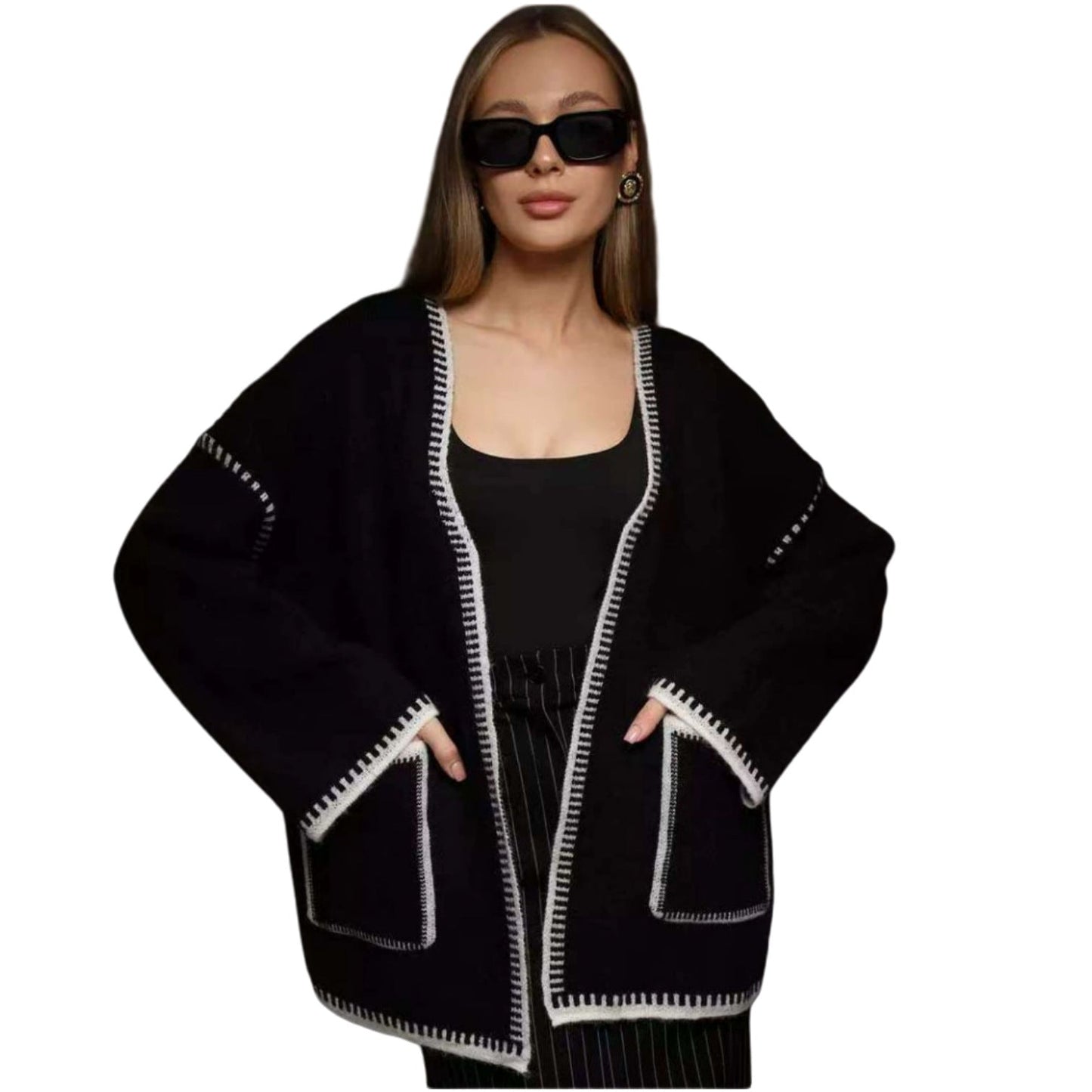 Damen Wickelpullover mit Taschen und Gürtel Elegantes Design Eveloria