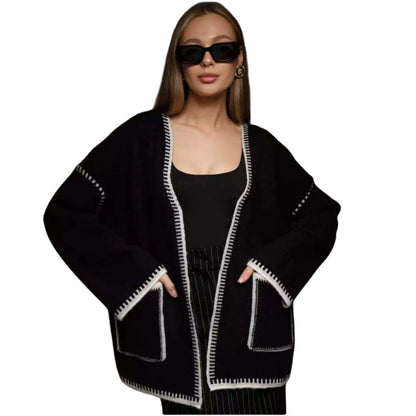 Damen Wickelpullover mit Taschen und Gürtel Elegantes Design Eveloria