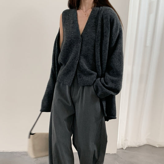Damen Strickjacke V-Ausschnitt Knopfverschluss Schwarz Eveloria - Eveloria