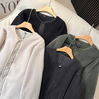 Damen Fleecejacke Warm Gefüttert mit Druckknopfverschluss