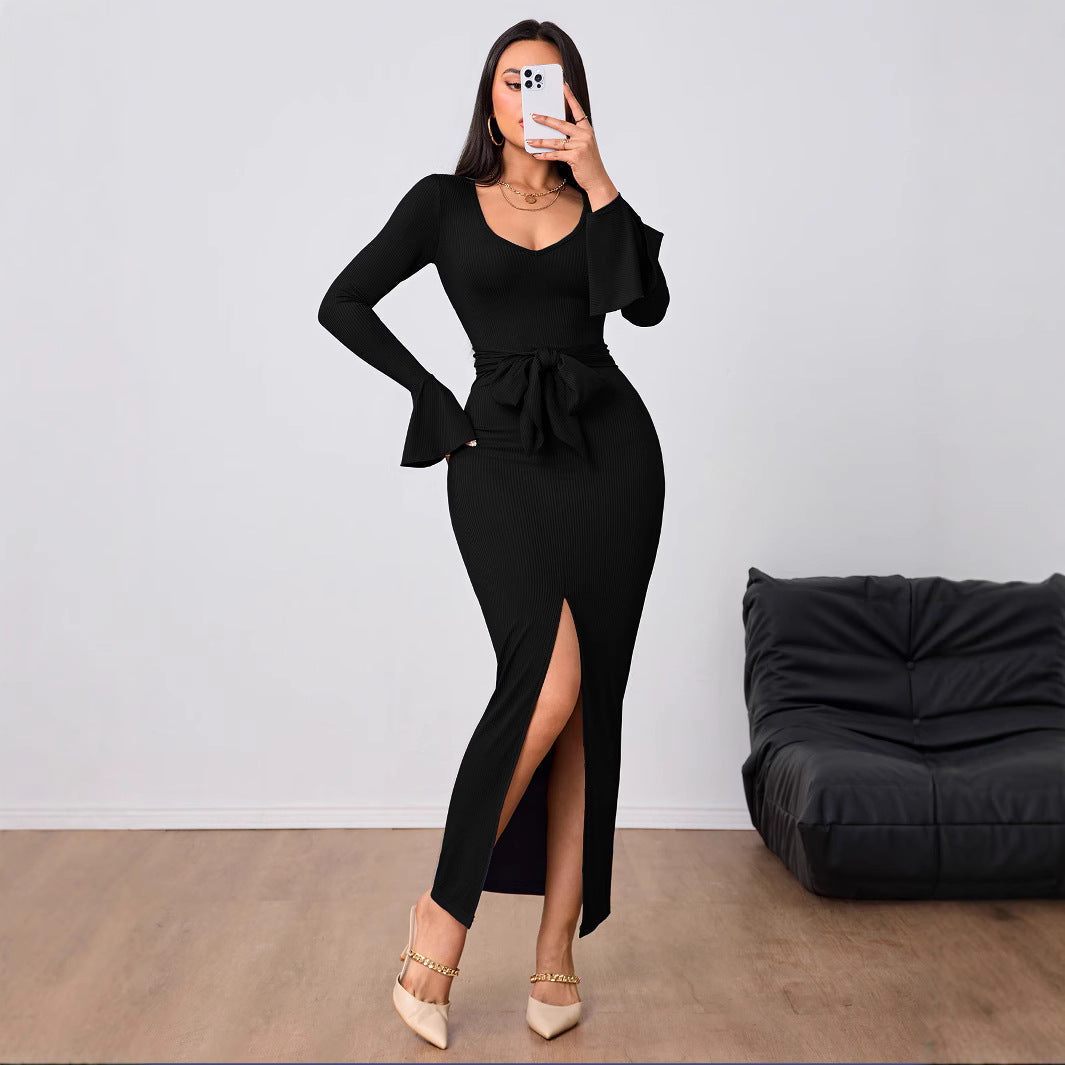 Damenkleid V-Ausschnitt Ausgestellte Ärmel Eveloria