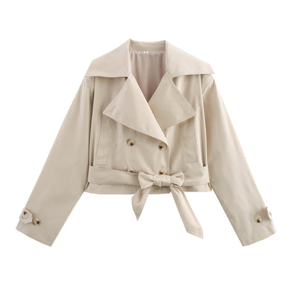 Damen Kurzjacke mit Kragen und Gürtel Eveloria
