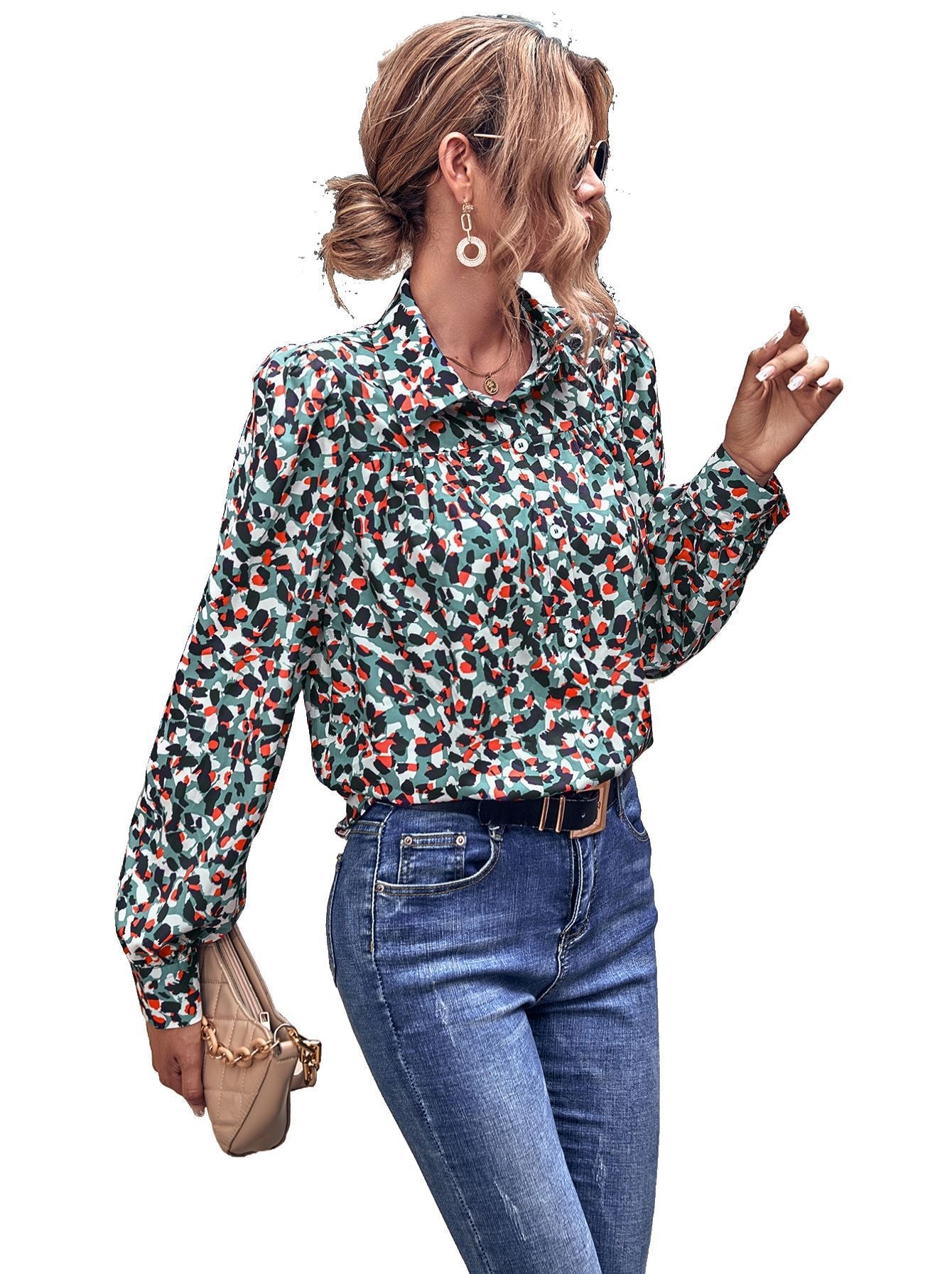 Damen Bluse Floralmuster Puffärmel