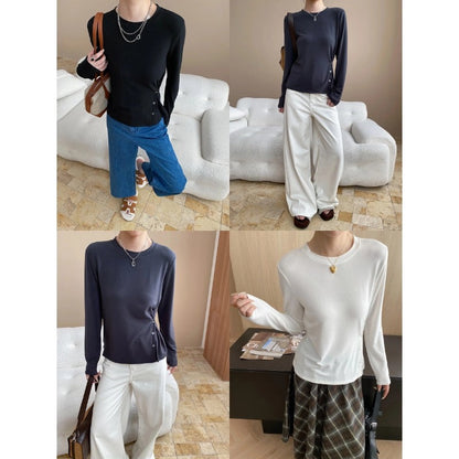 Damen Langarmshirt mit Knopfdetails Seitenöffnung Eveloria