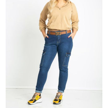 Damen Cargo Jeans Bequem Mit Seitlichen Taschen Eveloria