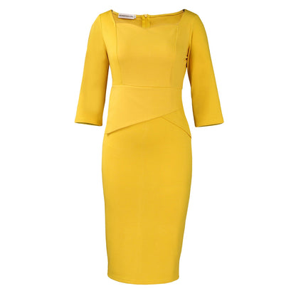 Damen Bodycon-Kleid Asymmetrischer Saum 3/4 Ärmel Eveloria