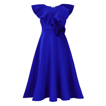 Damen A-Linien Kleid Rüschen Floralmuster Eveloria