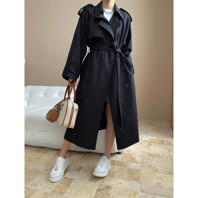 Damen Trenchcoat Streifen Modern Gürtel Eveloria