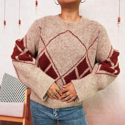 Damen Strickpullover Karomuster Eveloria