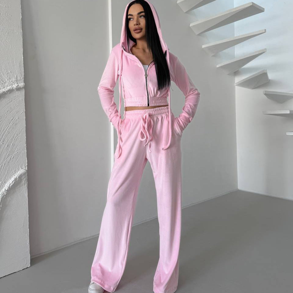 Damen Velours Lounge-Set Taillierter Hoodie Elastische Hose - Eveloria