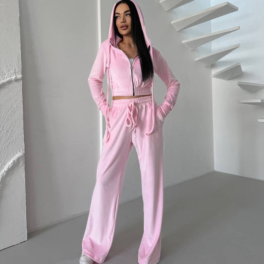 Damen Velours Lounge-Set Taillierter Hoodie Elastische Hose - Eveloria
