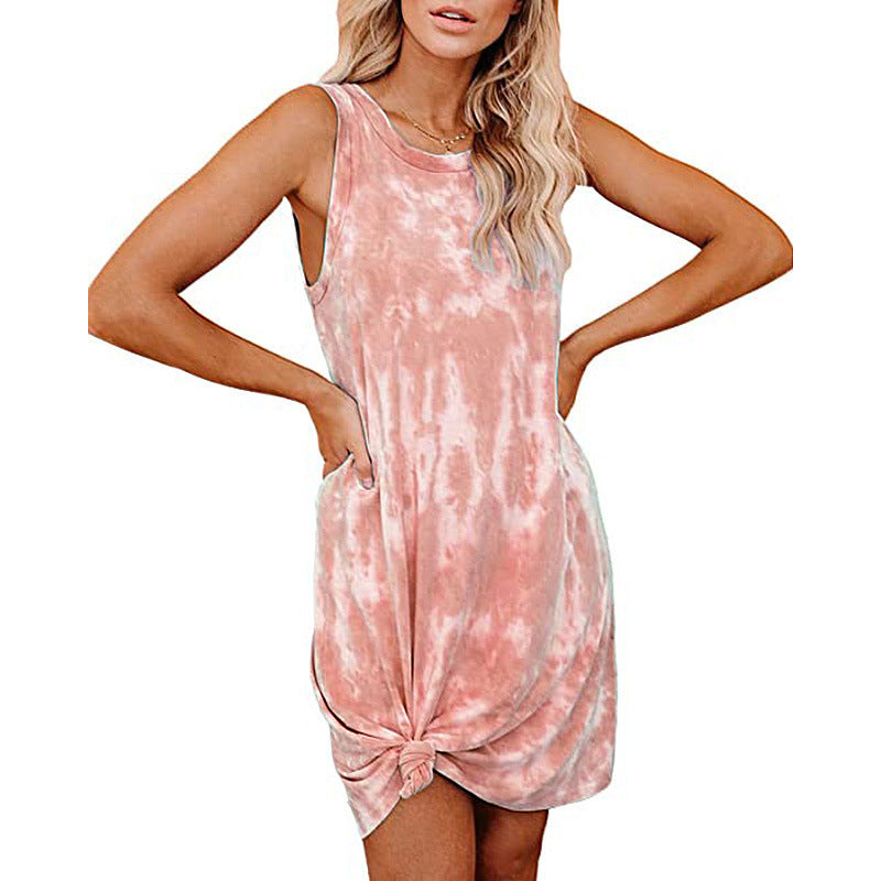 Damen Kurzarm-Kleid mit Knotendetail V-Ausschnitt