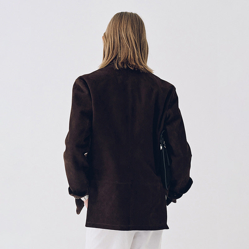 Damen Wildlederblazer Elegantes Design Praktische Taschen