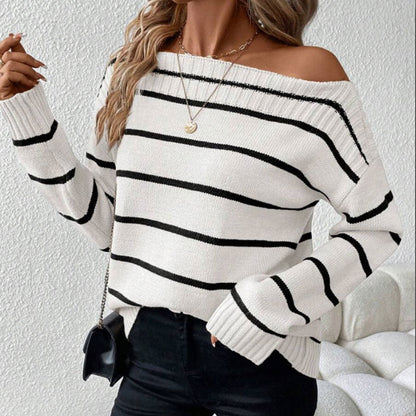 Damen Pullover Lässig Streifendesign Eveloria