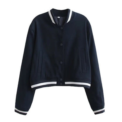 Damen Bomberjacke Kontraststrickbund Praktische Taschen