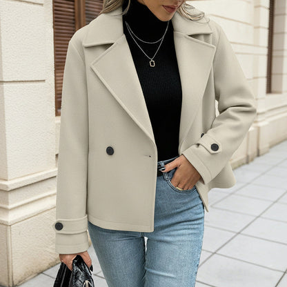 Damen Cropped Jacke Doppelter Knopfleiste Weit Schnitt