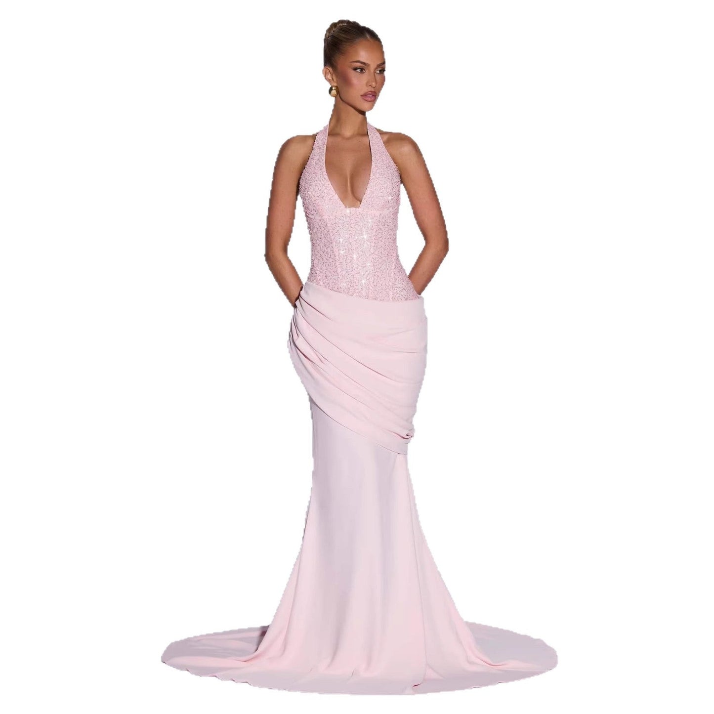 Damen Abendkleid Schimmer Oberteil Fließender Rock Eveloria