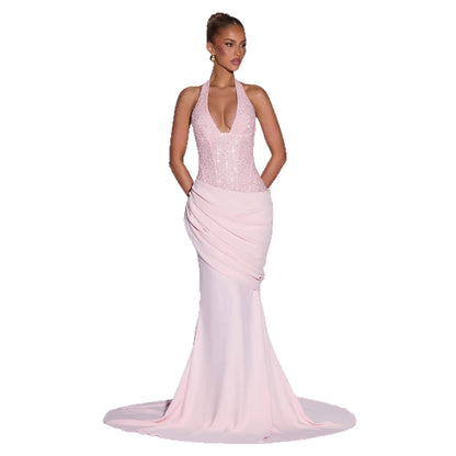 Damen Abendkleid Schimmer Oberteil Fließender Rock Eveloria
